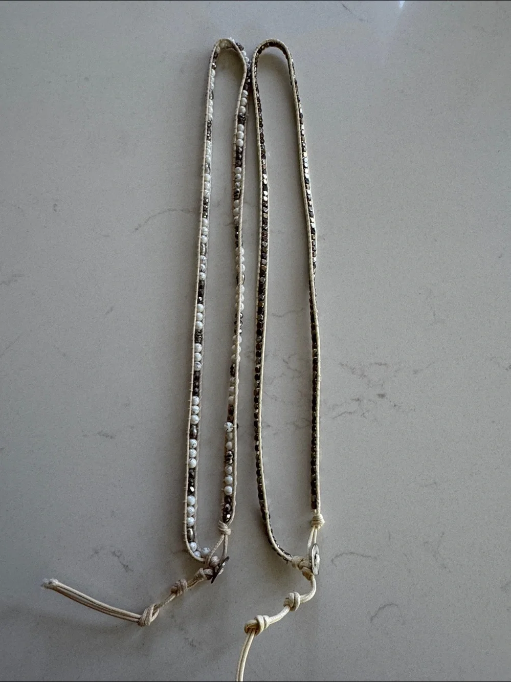 Handmade Beaded Wrap Bracelet in Cream and Brown Set of 2.  New